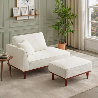GOMYHOME Upholstered Chaise Lounge and Stool for Living Room Bedroom, 72.8"W x 30.7"D x 31.1"H