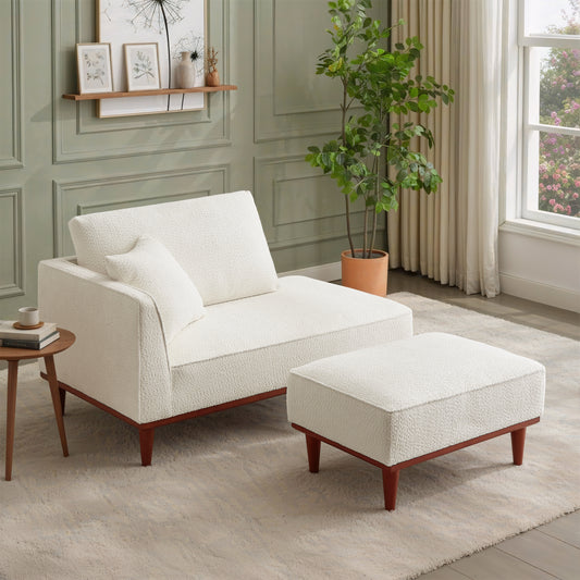 GOMYHOME Upholstered Chaise Lounge and Stool for Living Room Bedroom, 72.8"W x 30.7"D x 31.1"H