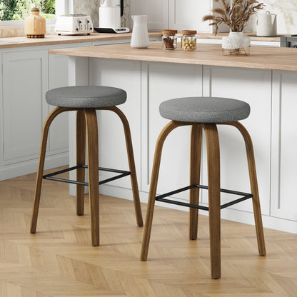 GOMYHOME Swivel Bar Stools Set of 2, 30in Backless Bar Chairs, Upholstered Seat, Gray