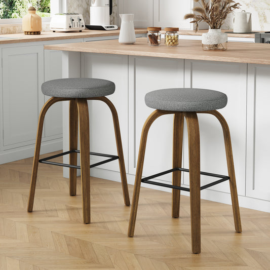 GOMYHOME Swivel Bar Stools Set of 2, 30in Backless Bar Chairs, Upholstered Seat, Gray