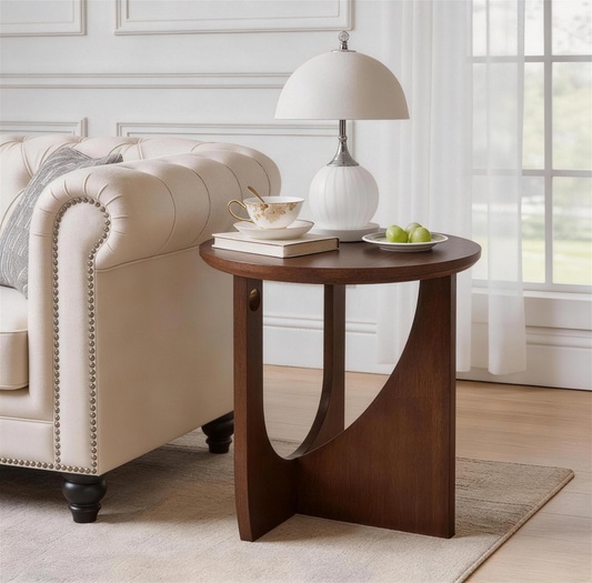 GOMYHOME Natural Solid Wood Round Side Table for Living Room or Bedroom