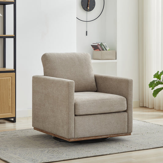 GOMYHOME 30.7-Inch Taupe Upholstered Swivel Accent Chair with Wood Base