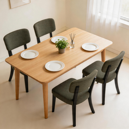GOMYHOME Upholstered Dining Chairs Set of 4, Beige Fabric Side Chairs with Solid Wood Legs