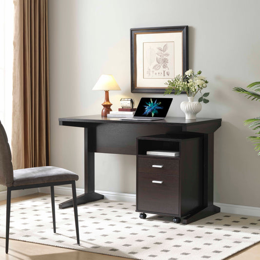 Home Office Desk with File Cabinet on Wheels, 47" Computer Desk, Espresso Finish