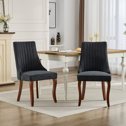 GOMYHOME Black Linen Fabric Accent Dining Chair, Set of 2