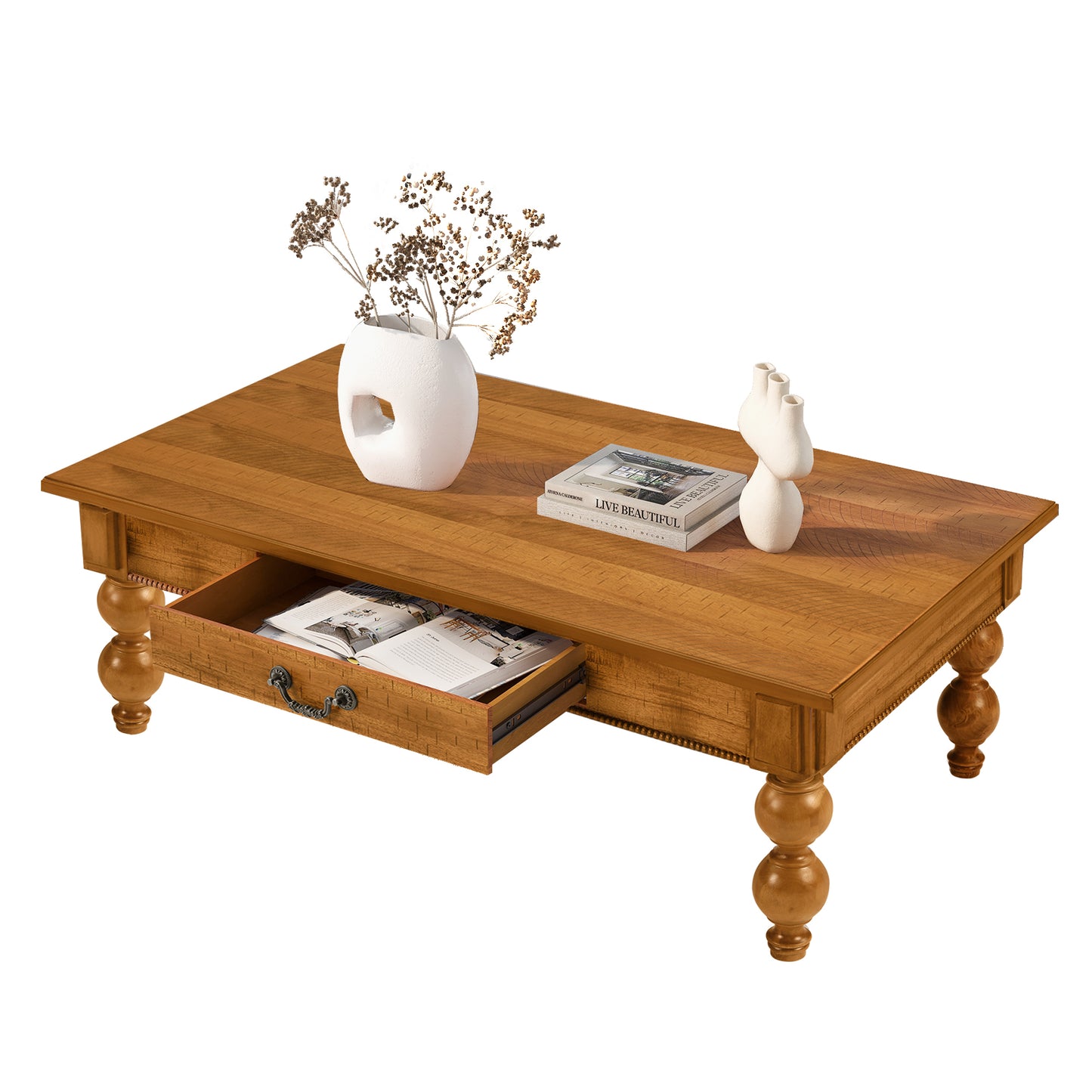 GOMYHOME Natural Rubber Wood 47" Coffee Table for living room for living room