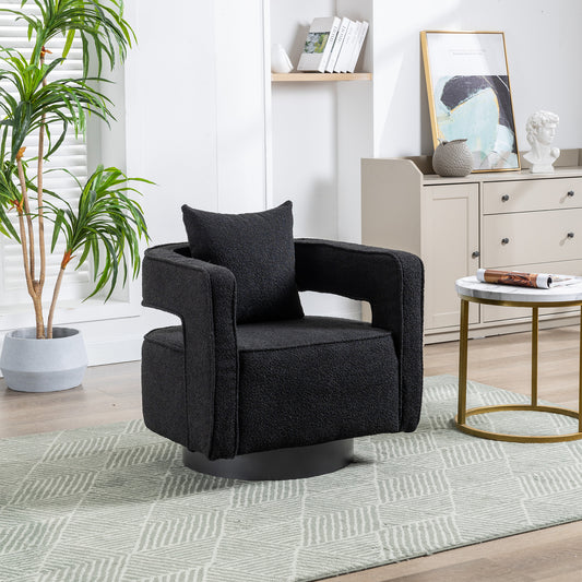 29.0'W Swivel Accent Open Back Chair Modern Comfy Sofa Chair With Black Base For Nursery Bedroom Living Room Hotel Office, Club Chair Leisure Arm Chair For Lounge (Black Boucle)