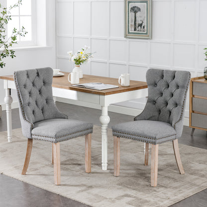 GOMYHOME Gray Contemporary Linen Fabric Dining Chairs, Set of 2