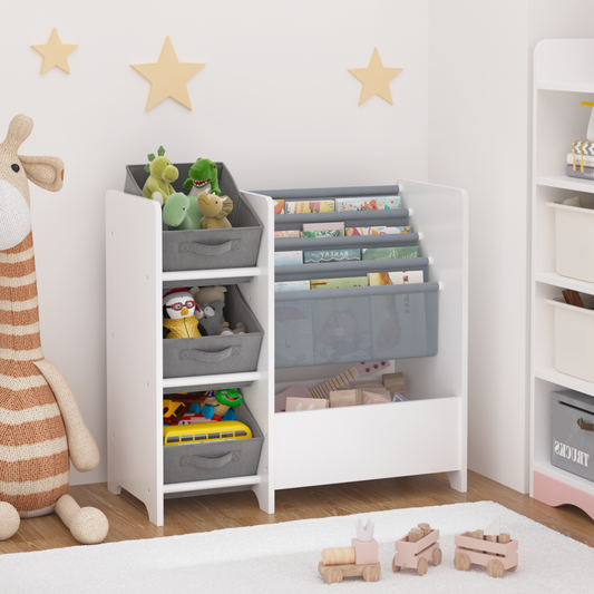 GOMYHOME Kids Bookshelf and Toy Storage Organizer with 3 Fabric Drawers