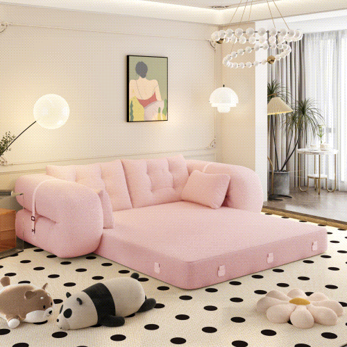 GOMYHOME pink 3-in-1 teddy foldable sofa bed main product image