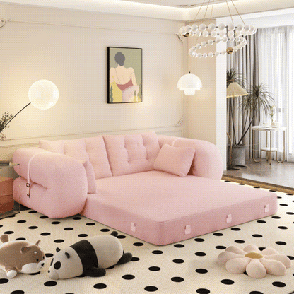 GOMYHOME pink 3-in-1 teddy foldable sofa bed main product image
