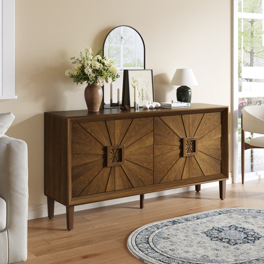 GOMYHOME Antique brown TV Stand with Adjustable Shelves in Antique brown finish for living room