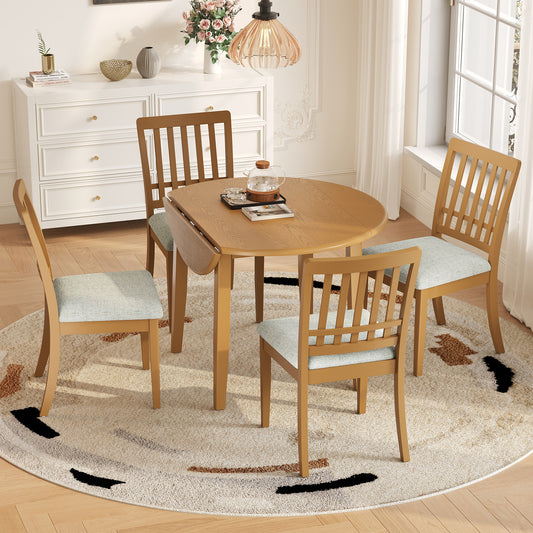 GOMYHOME Light Brown 5-Piece Folding Round Dining Set for 4 in Light Brown for Dining Room
