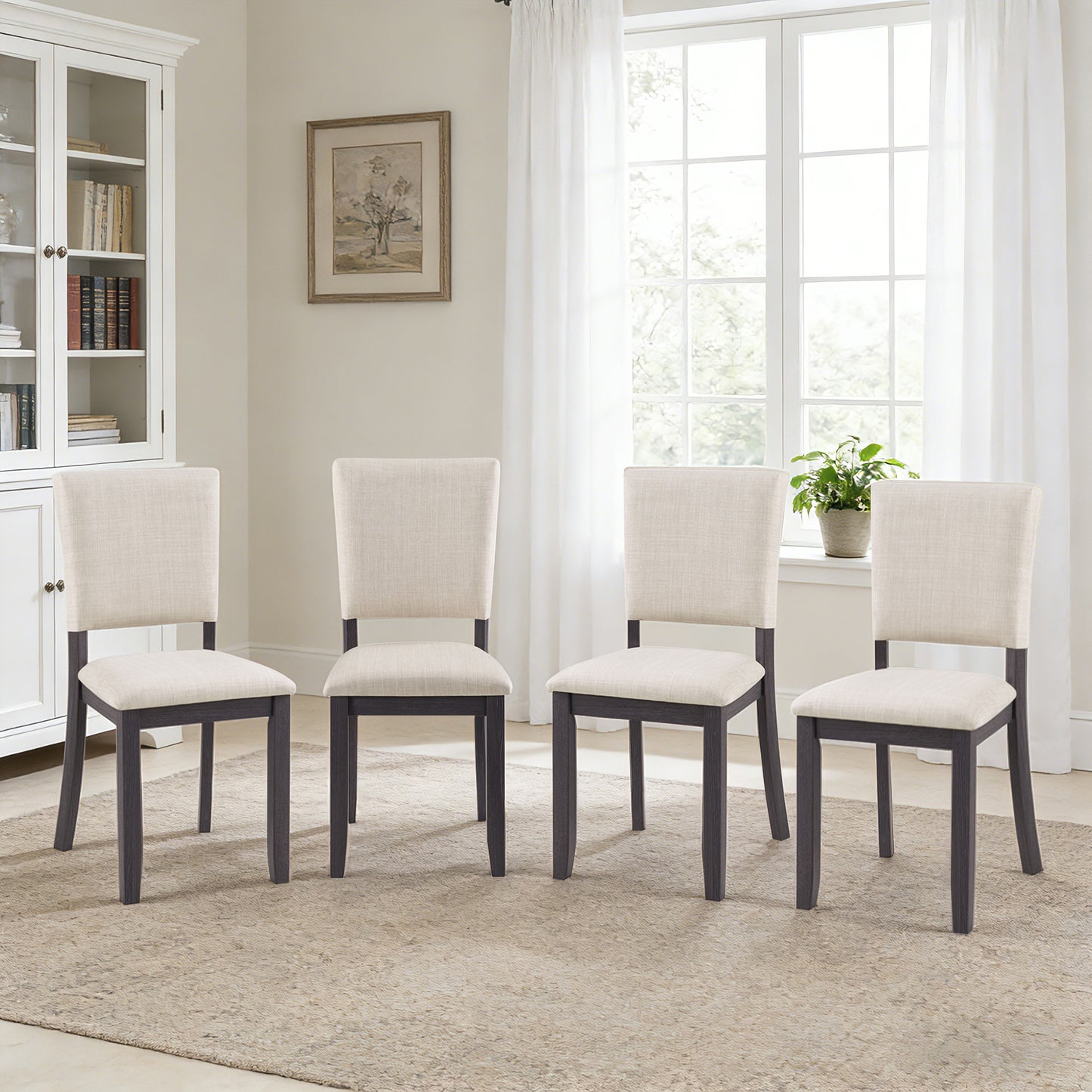 GOMYHOME antique black, beige antique black, beige upholstered dining chair set of 4 for dining room and kitchen