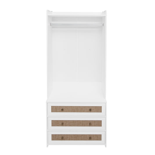 '-Wardrobe with 3 Drawers & Rattan Doors, Tall Armoire for Bedroom & Living Room
