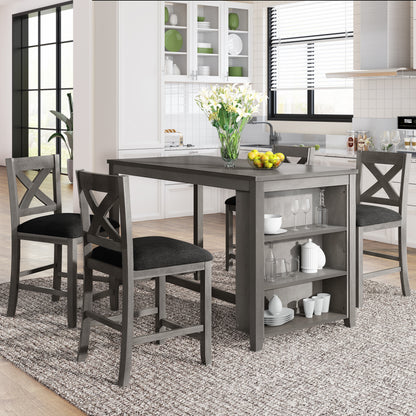 GOMYHOME TOPMAX 5 Pieces Counter Height Rustic Farmhouse Dining Room Wooden Bar Table Set.