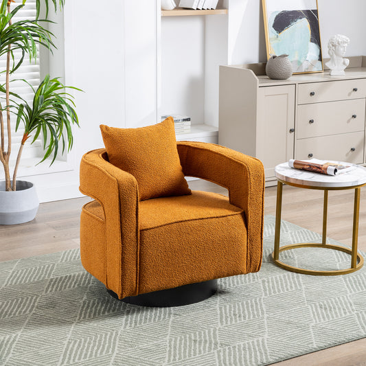 29.0'W Swivel Accent Open Back Chair Modern Comfy Sofa Chair With Black Base For Nursery Bedroom Living Room Hotel Office, Club Chair Leisure Arm Chair For Lounge (Caramel Boucle)