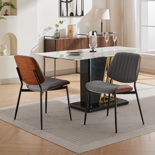 GOMYHOME gray pu faux leather dining chair set of 2 for modern home seating
