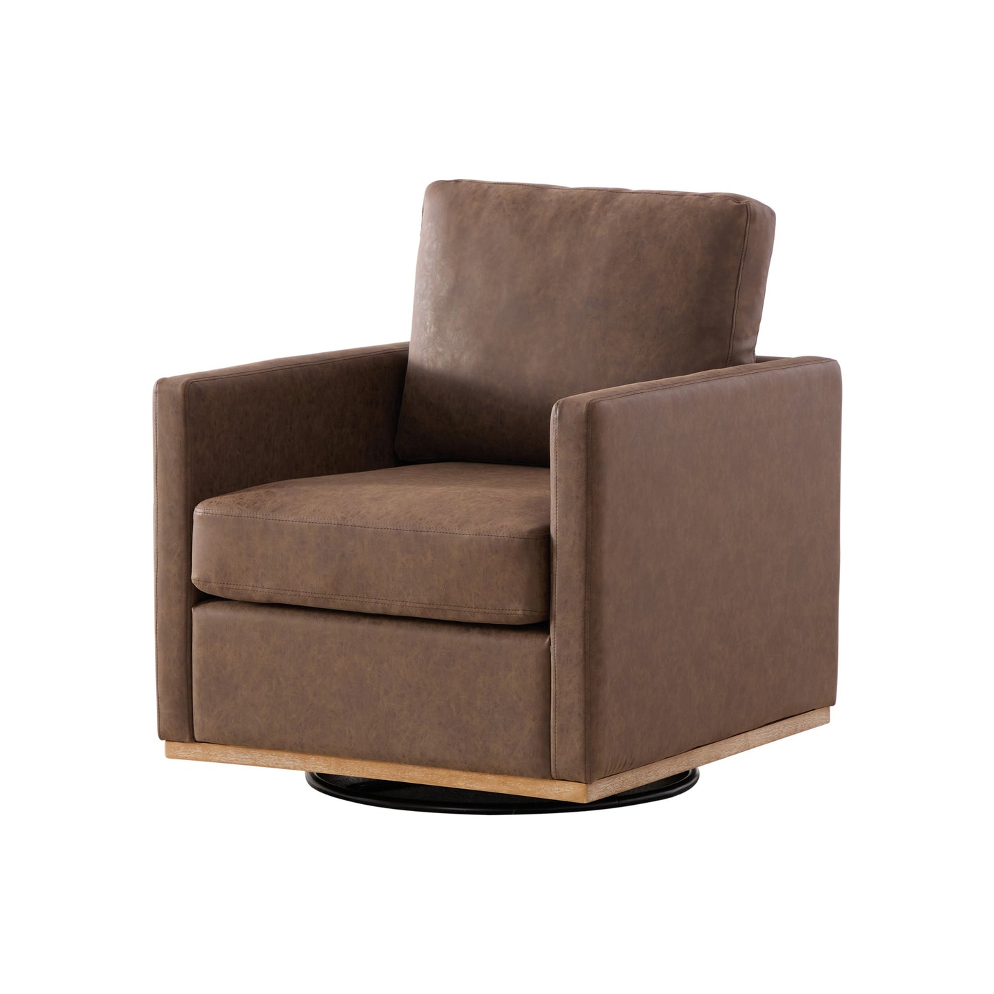 GOMYHOME 30.7" Swivel Accent Chair, Coffee PU Upholstery, Solid Wood Frame Lounge Chair