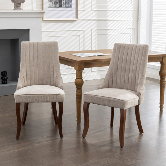 GOMYHOME Beige Linen Fabric Accent Dining Chair, Set of 2