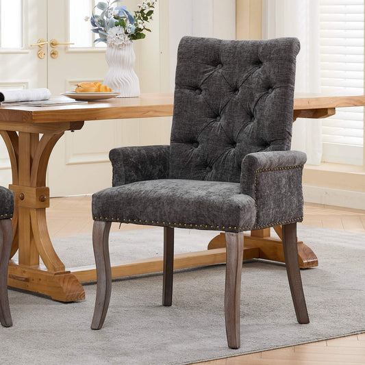 GOMYHOME Gray Chenille Accent Dining Chair, Single Chair