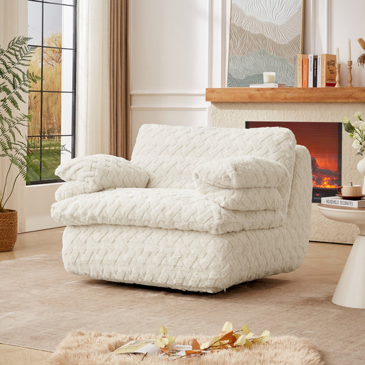 GOMYHOME Corduroy Swivel Lounge Chair, Upholstered Modern Accent Chair, White