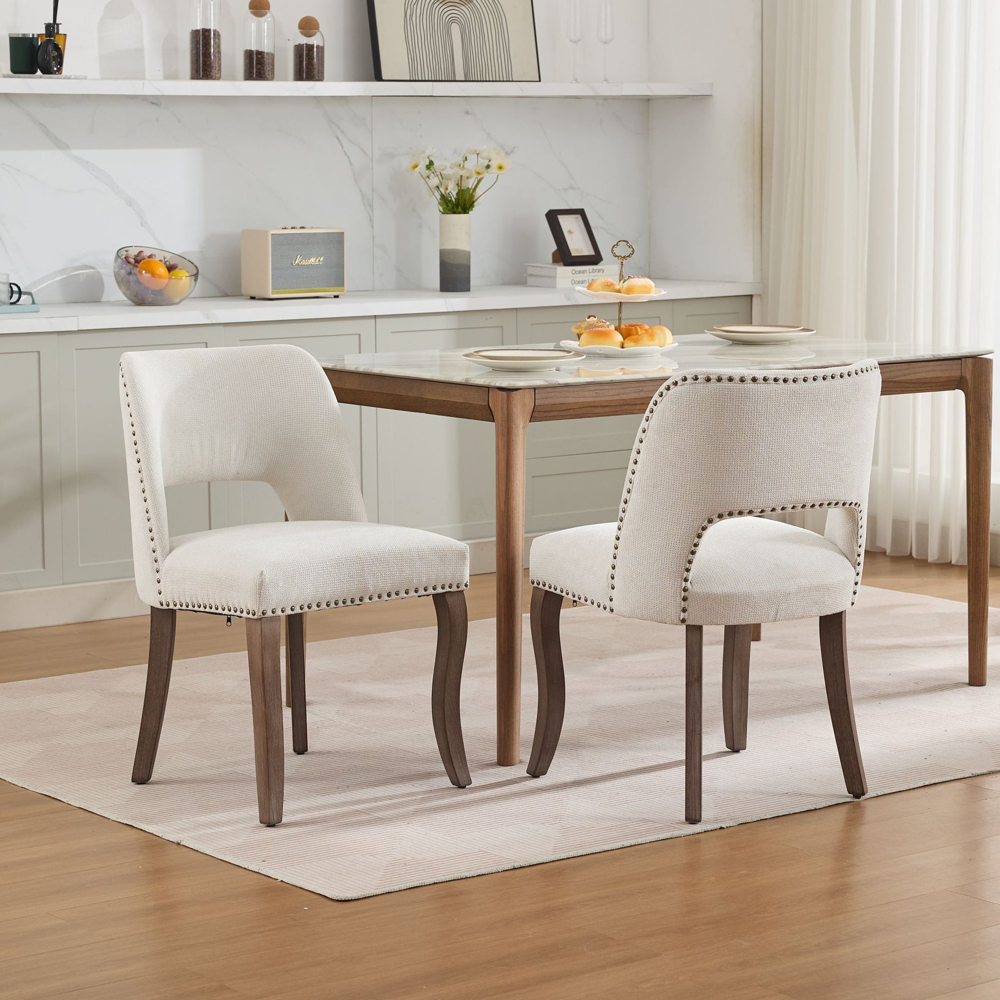 GOMYHOME beige upholstered fabric dining chair set of 2 for modern home seating