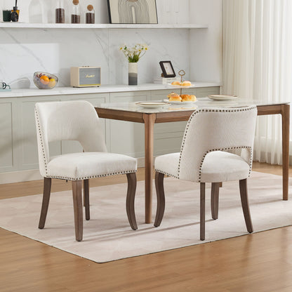 GOMYHOME beige upholstered fabric dining chair set of 2 for modern home seating