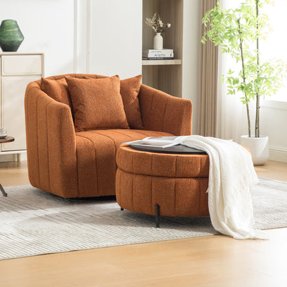 GOMYHOME 39-Inch Orange Chenille Swivel Chair and Ottoman Set for Living Room