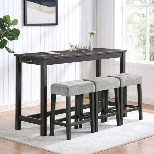GOMYHOME 4-Piece Bar Table Set with Power Outlet, Industrial Dining Table with Stools, Wood MDF