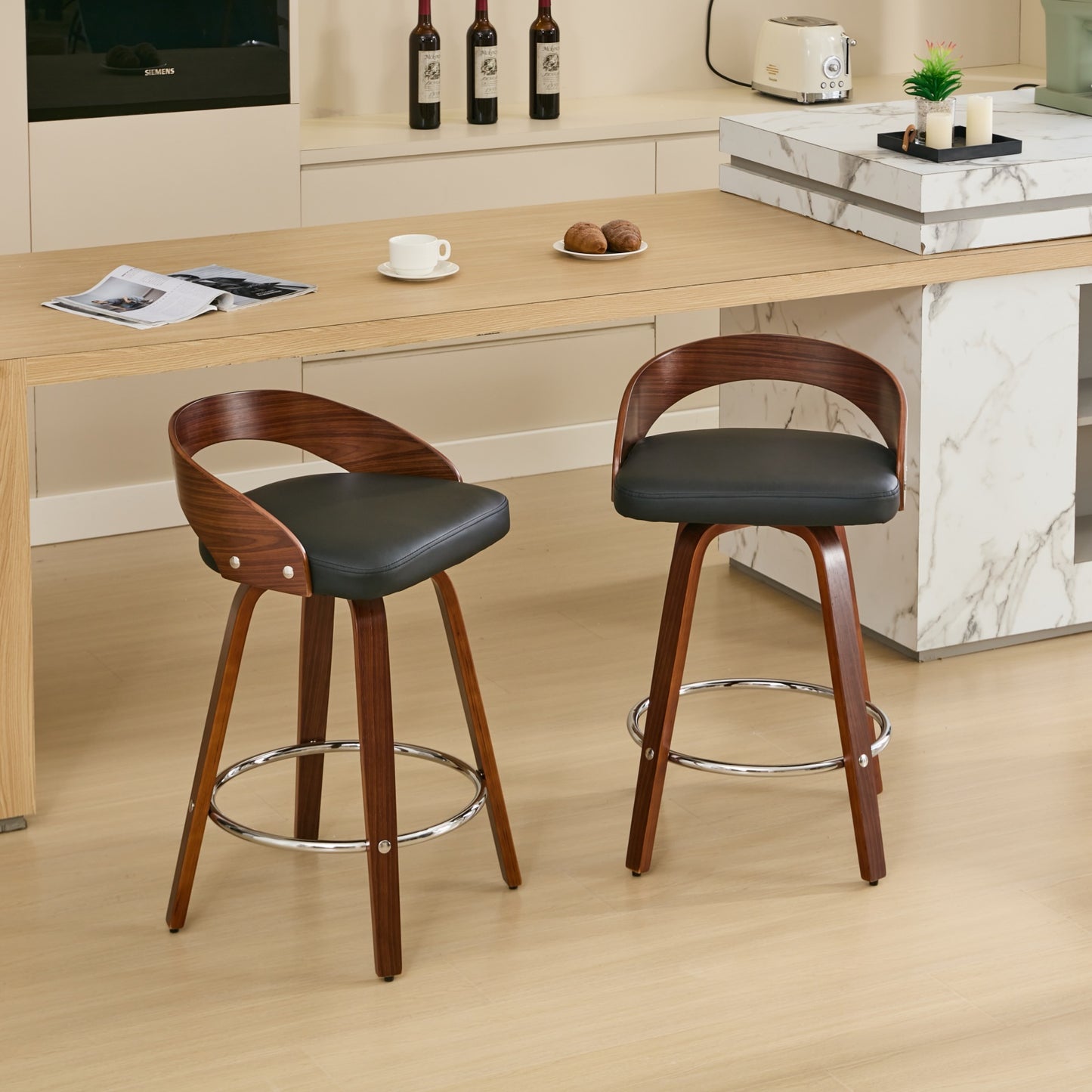 GOMYHOME black pu faux leather counter stool set of 2 for modern home seating
