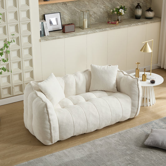 GOMYHOME beige chenille bean bag chair with foam core for modern living room lounging