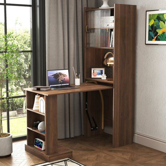 '-Folding Desk with Storage, Space-Saving Foldable Computer Desk, Writing Study Table