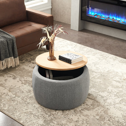 GOMYHOME Dark Gray Round Storage Ottoman with Removable Seat, 25.5 Inch Wide