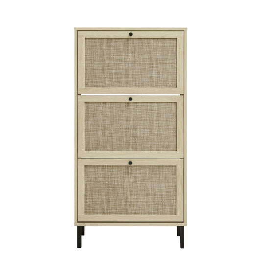 '-Modern 3-Door Rattan Shoe Rack Cabinet, Freestanding Entryway Storage