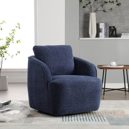 GOMYHOME 30.3" Boucle Upholstered Swivel Accent Barrel Chair, Round Base, Navy