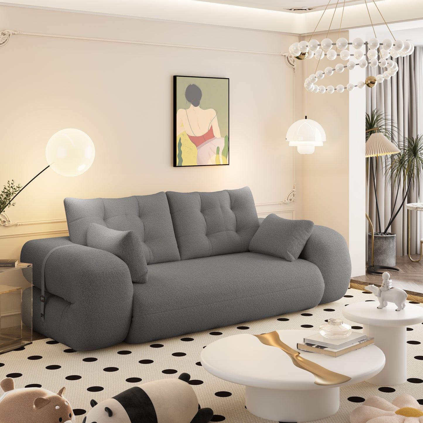 GOMYHOME gray 3-in-1 teddy foldable sofa bed main product image