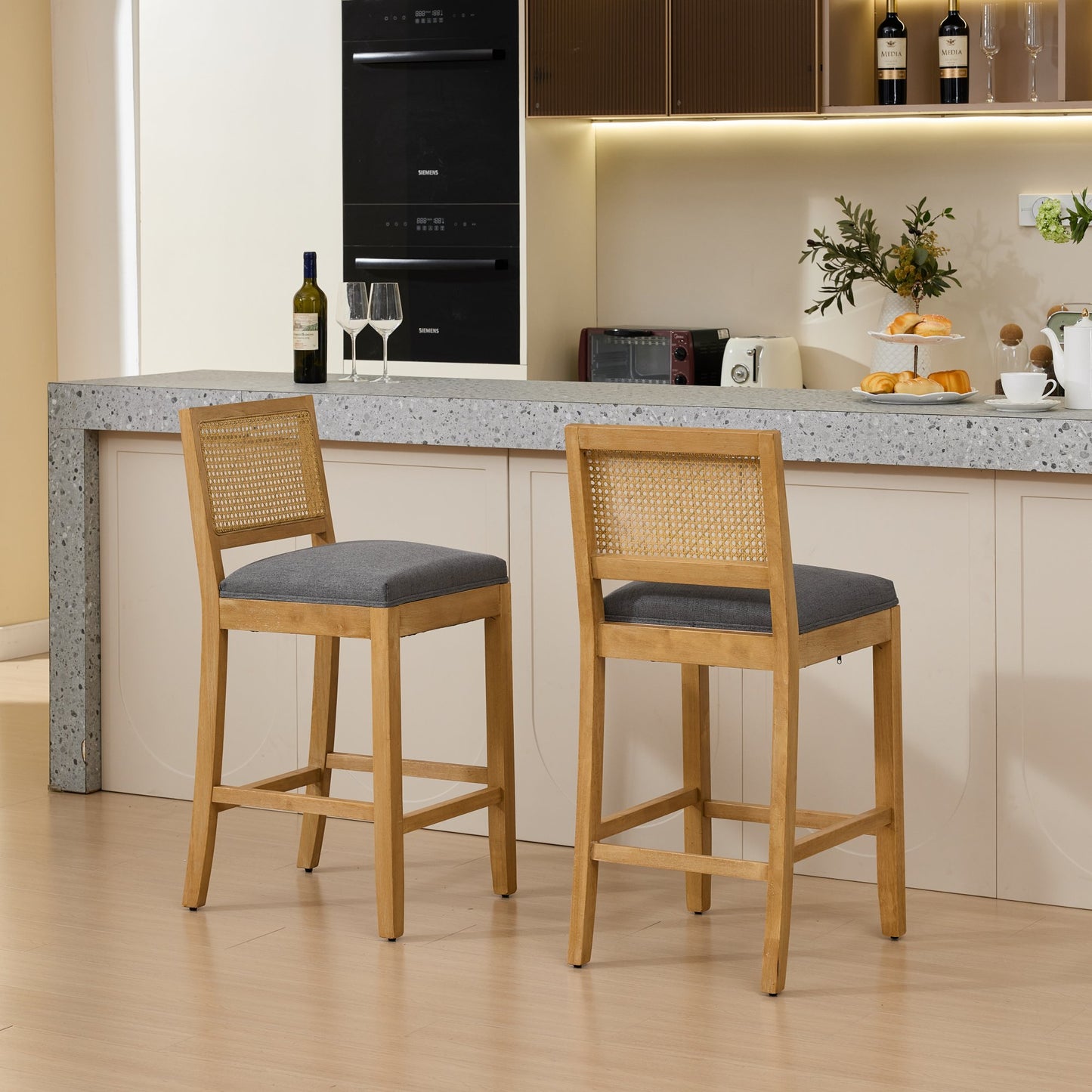 GOMYHOME gray linen counter stool set of 2 for modern home seating