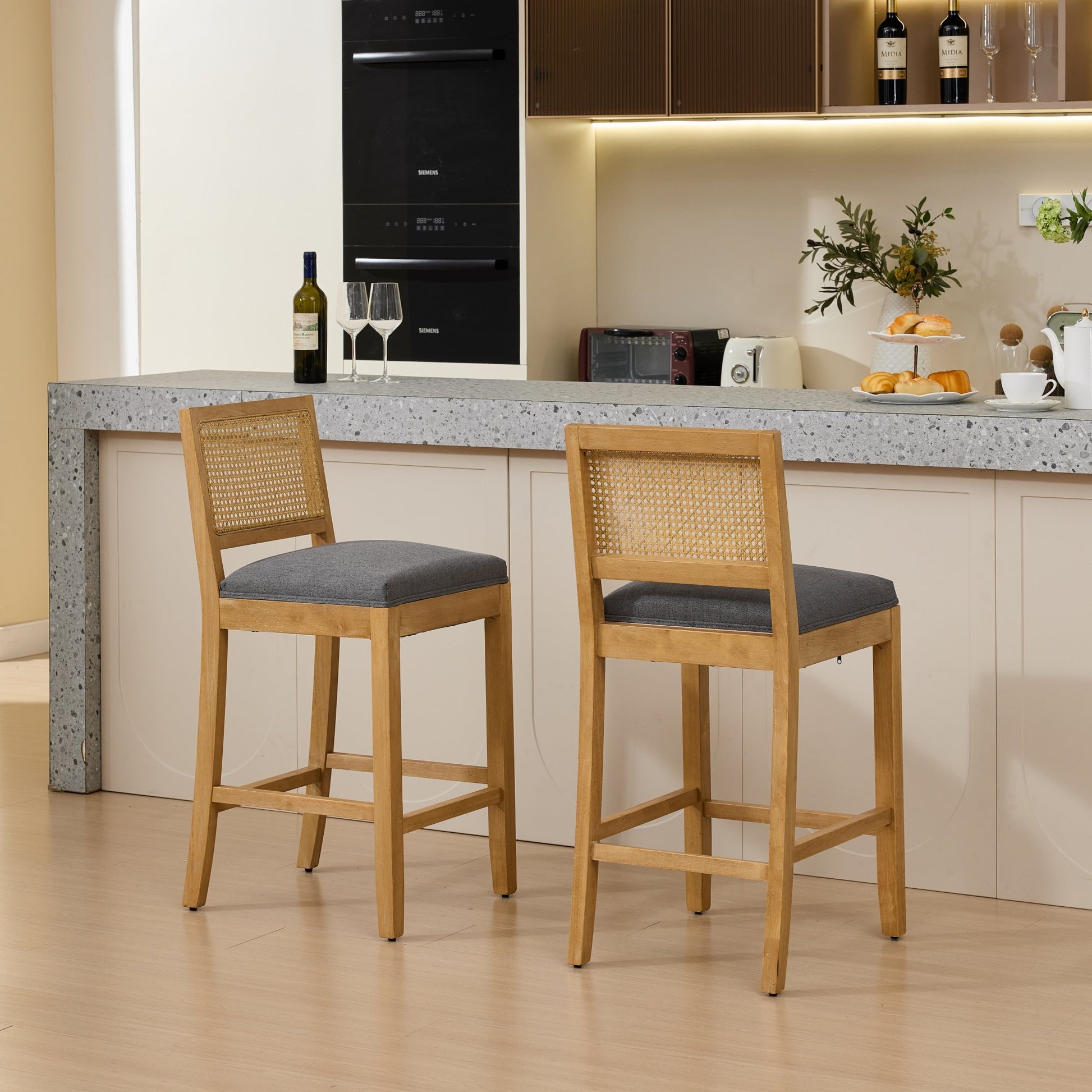 GOMYHOME gray linen counter stool set of 2 for modern home seating