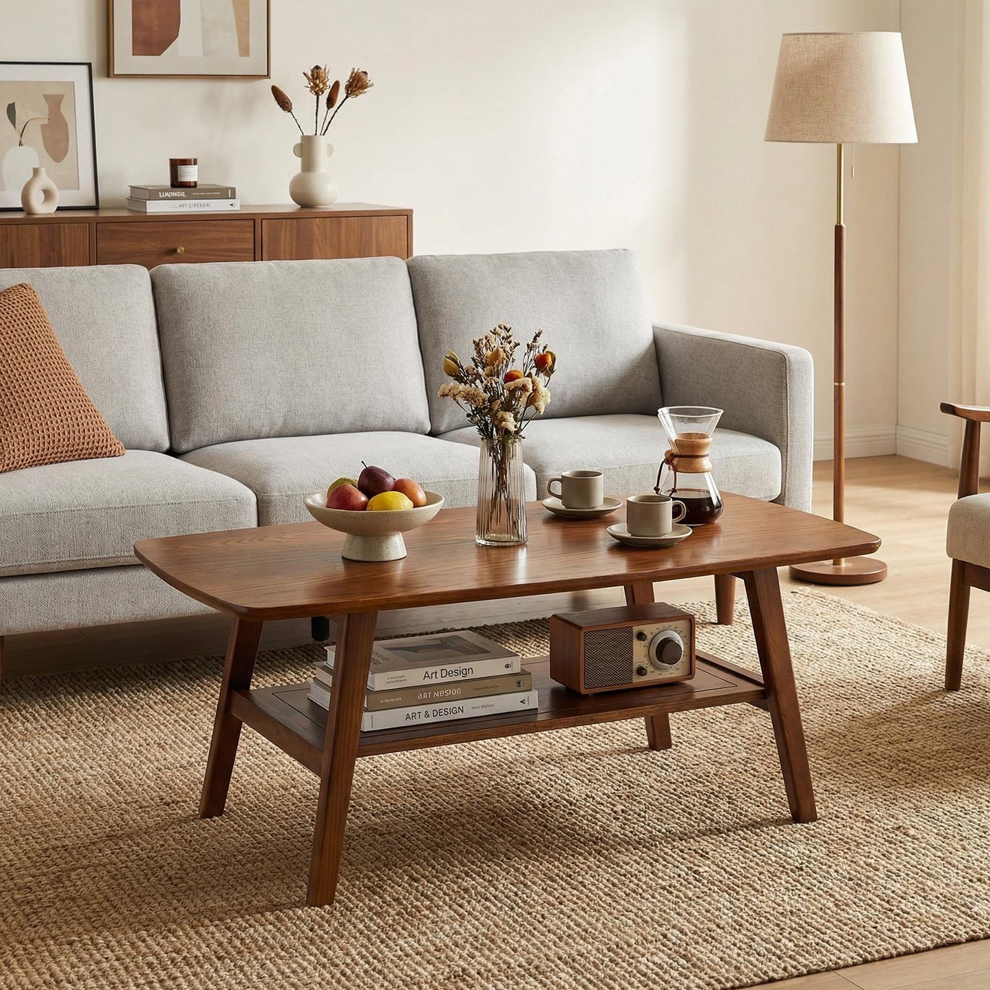 GOMYHOME Walnut Modern Coffee Table for Living Room Storage