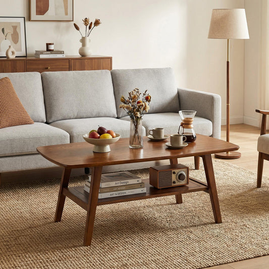 GOMYHOME Walnut Modern Coffee Table for Living Room Storage