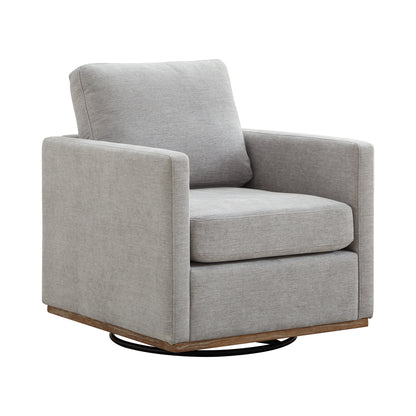 GOMYHOME Modern Swivel Accent Chair, Light Gray Upholstered Fabric Armchair with Wood Base
