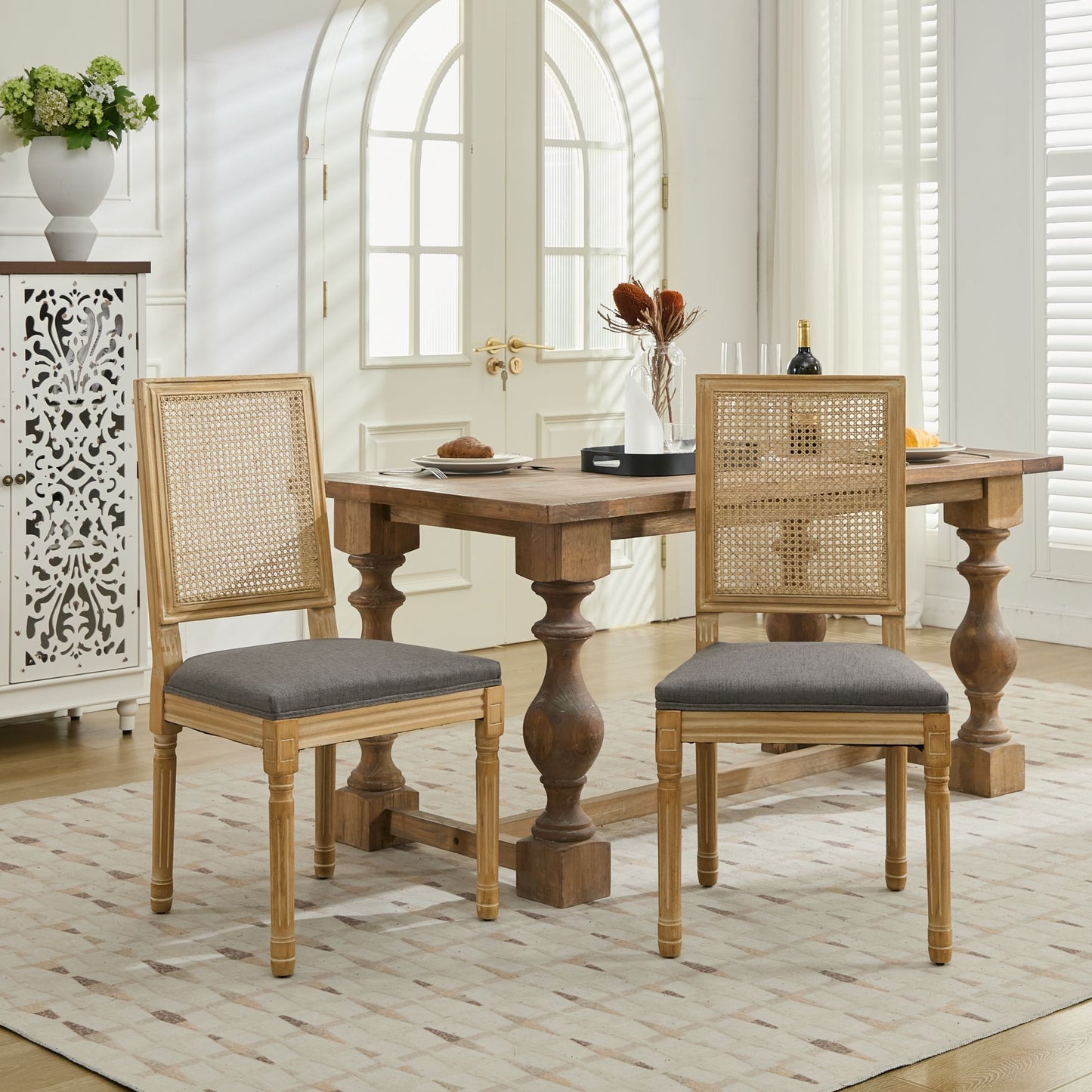 GOMYHOME Gray Set Of 2 Modern Upholstered Dining Chairs