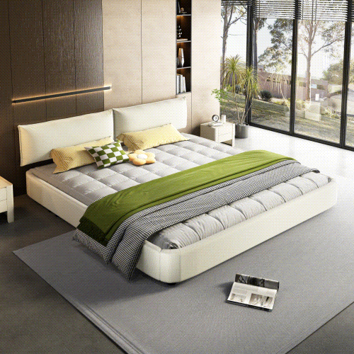GOMYHOME beige and white cloud chenille platform bed with movable headboard main product image