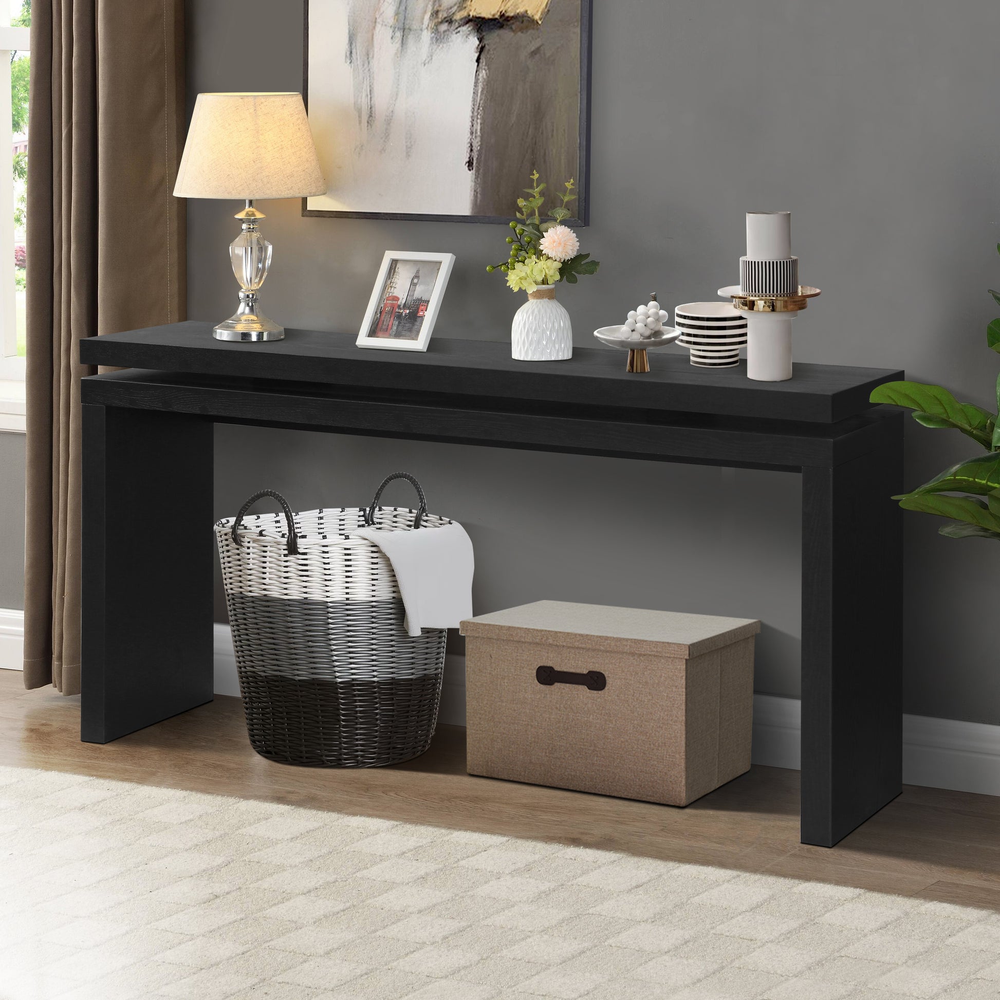 GOMYHOME 59.84-Inch Black Farmhouse Console Table in Black finish for entryway