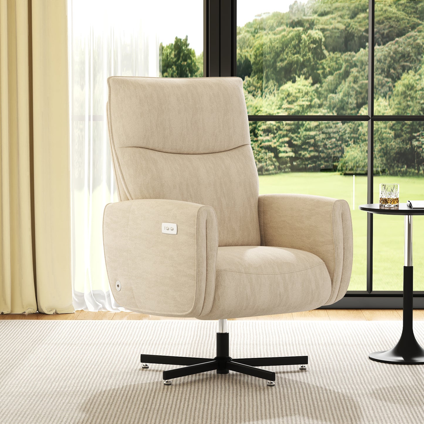 GOMYHOME Power Swivel Recliner Chair, Electric Reclining with USB & Type-C Charging, 360° Swivel Velvet Upholstered Accent Chair, for Home Office & Living Room, Easy Assembly,Beige