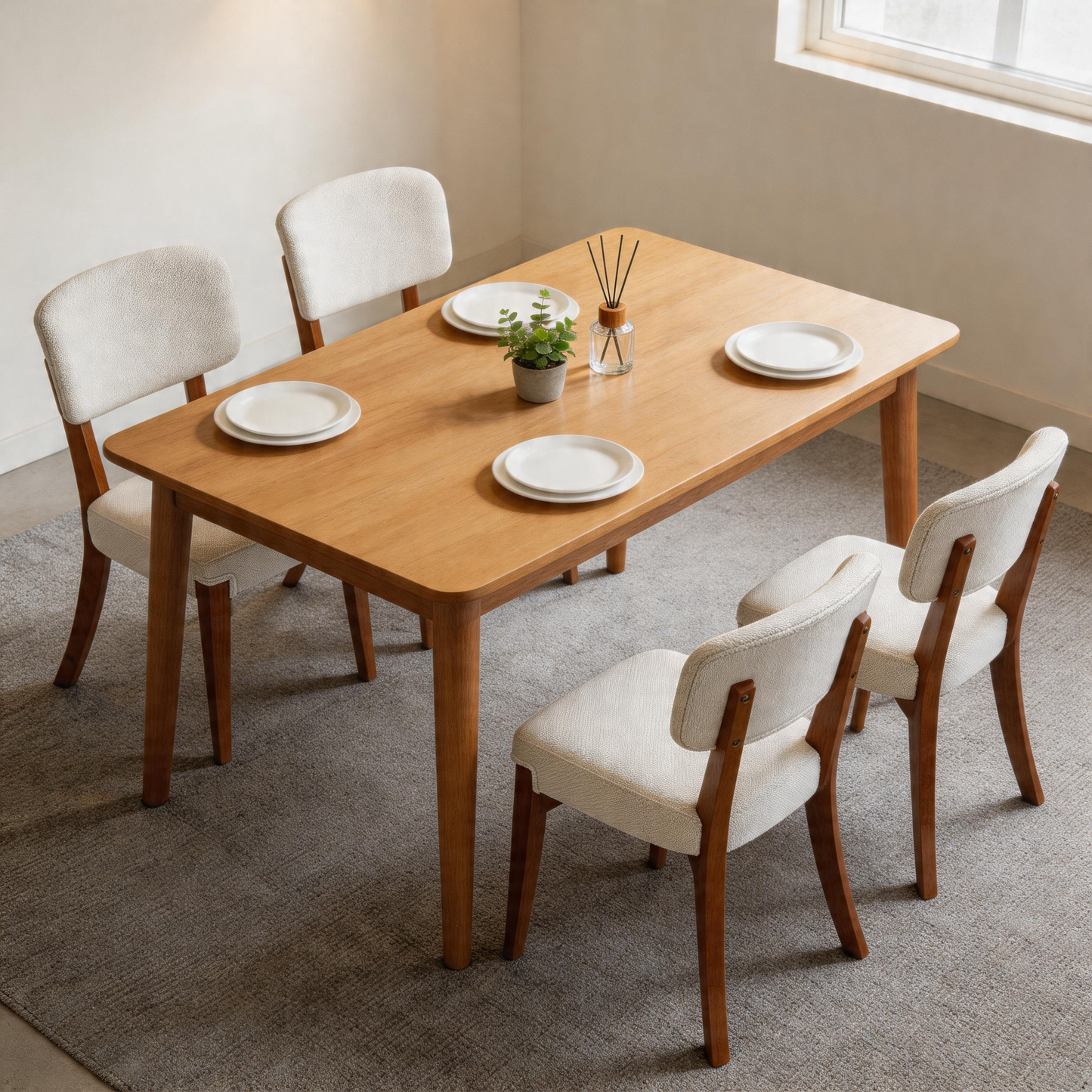 GOMYHOME Upholstered Dining Chairs Set of 4, Beige Fabric Side Chairs with Solid Wood Legs