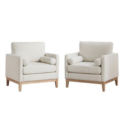GOMYHOME 35.4-Inch Ivory Bouclé Accent Chair with Pillows for Living Room