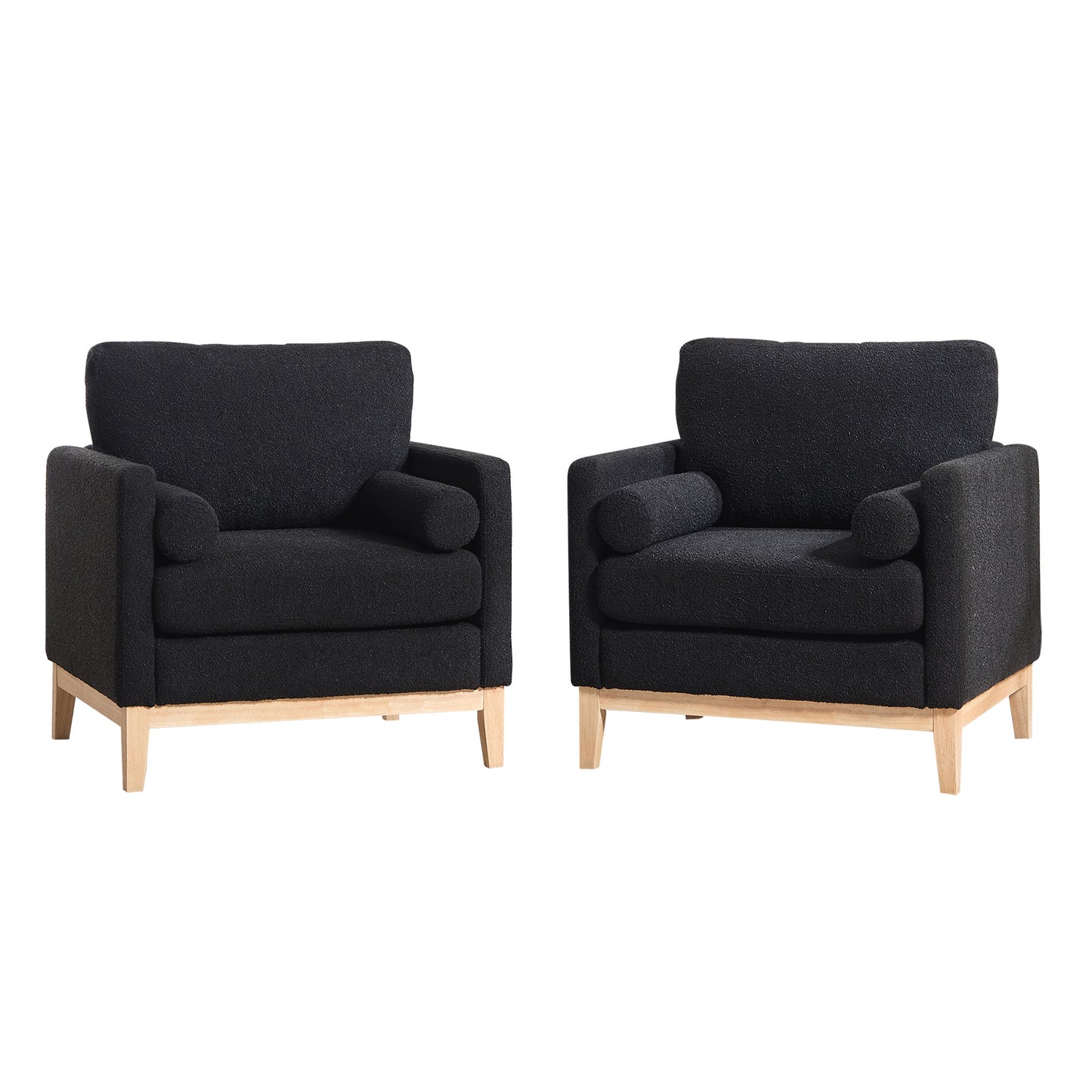 GOMYHOME 35.4-Inch Black Bouclé Accent Chair with Pillows for Living Room