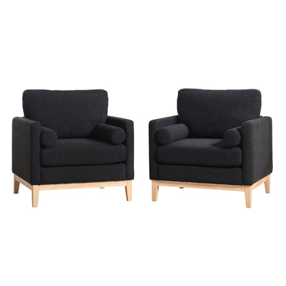 GOMYHOME 35.4-Inch Black Bouclé Accent Chair with Pillows for Living Room